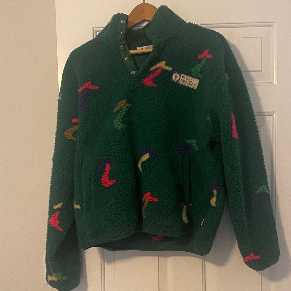 Parks Project Forest Green Fleece with Mushrooms